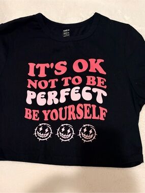 Graphic Slogan Black Tee with Pink Design